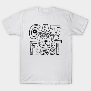 Cat First doodle typography T-Shirt